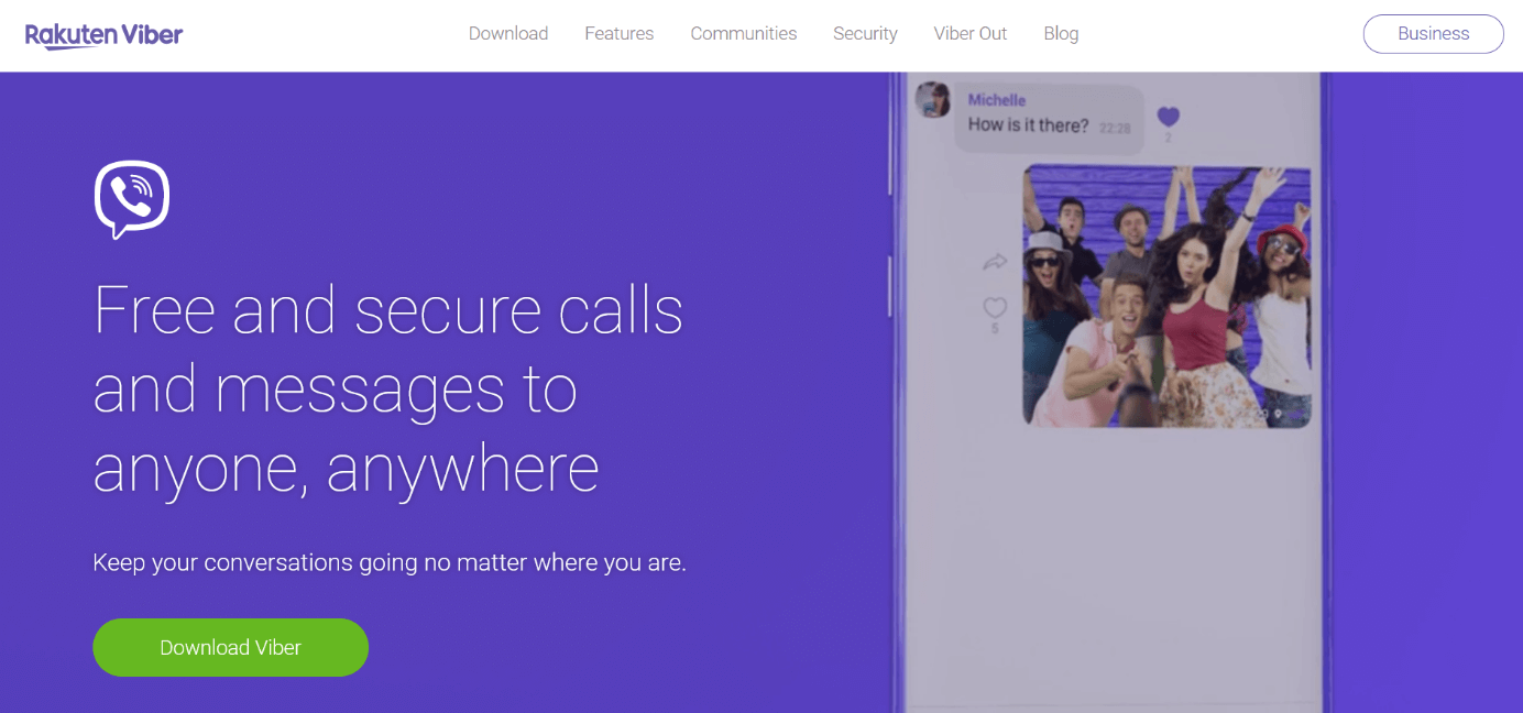 Screenshot della pagina web di Viber