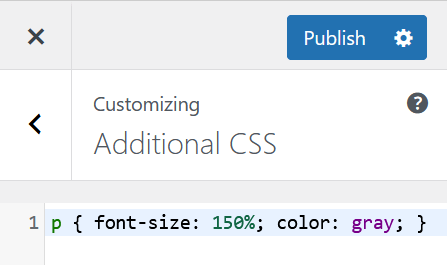 Screenshot della sezione Personalizza di WordPress con i CSS aggiuntivi