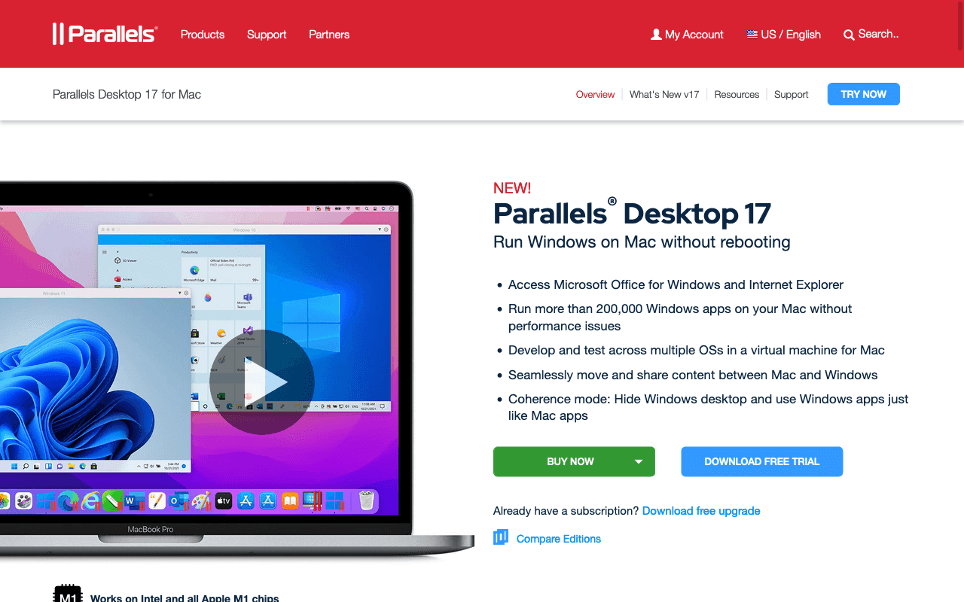 Schermata del sito di Parallels Desktop per Mac