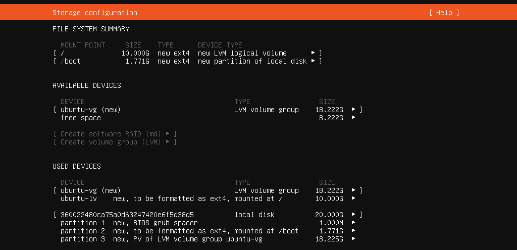 Impostazione della capacità di memoria durante la configurazione di Ubuntu Server