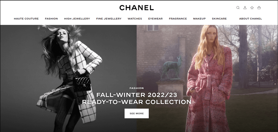 L’homepage del sito di Chanel