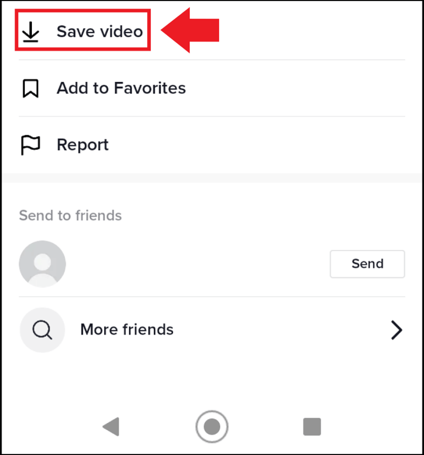 L’opzione di download “Salva video” nel menu di un video di TikTok