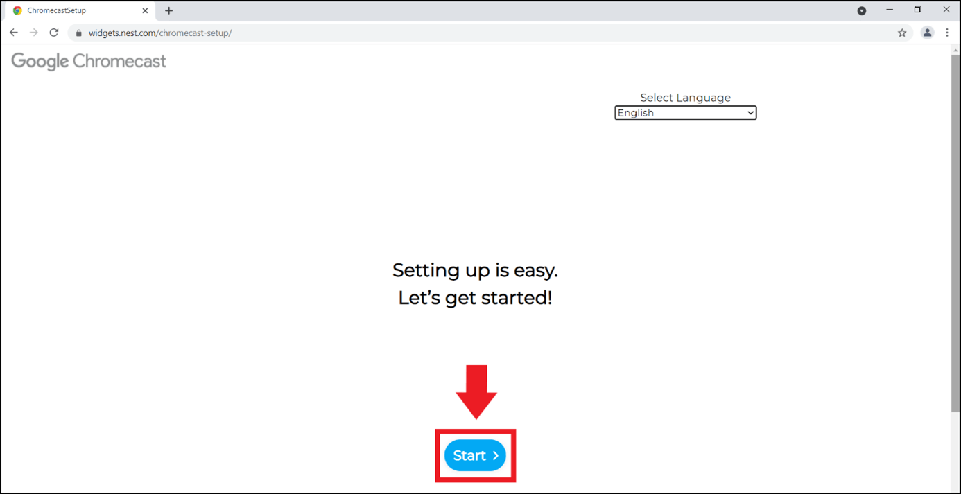 Nel browser, aprite l’URL “chromecast.com/setup”
