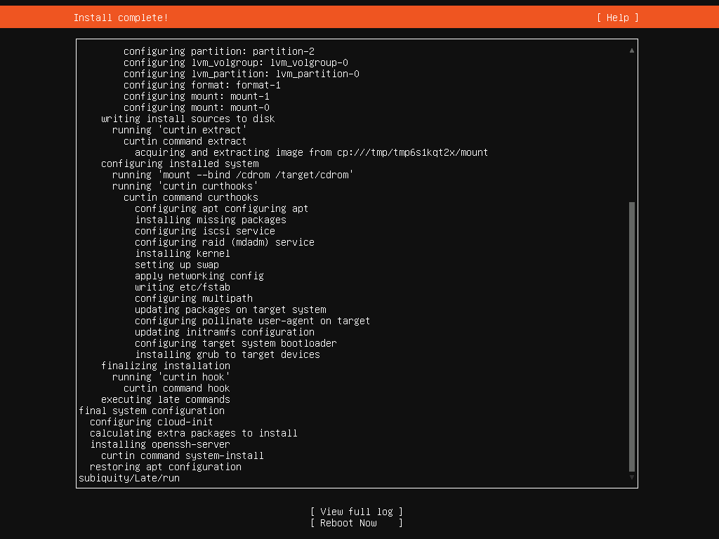 Ubuntu Server: messaggio di avvenuta installazione