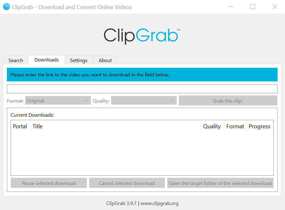Interfaccia grafica di ClipGrab