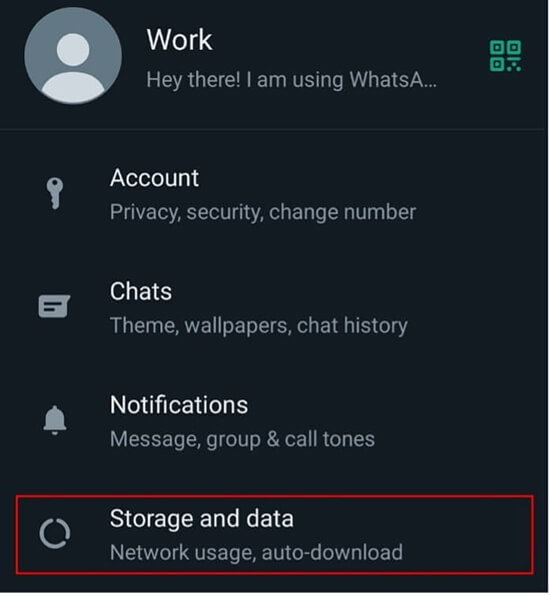 WhatsApp: “Spazio e dati” nel menu “Impostazioni”