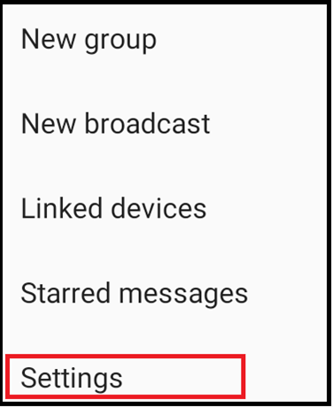 Menu WhatsApp “Altre opzioni” con “Impostazioni”