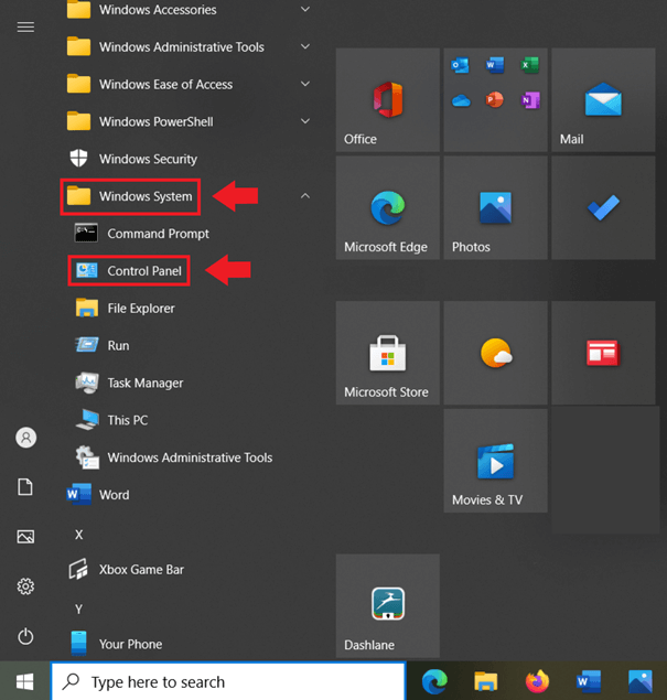Nel menu Start di Windows in basso andate su “Sistema Windows” e “Pannello di controllo”