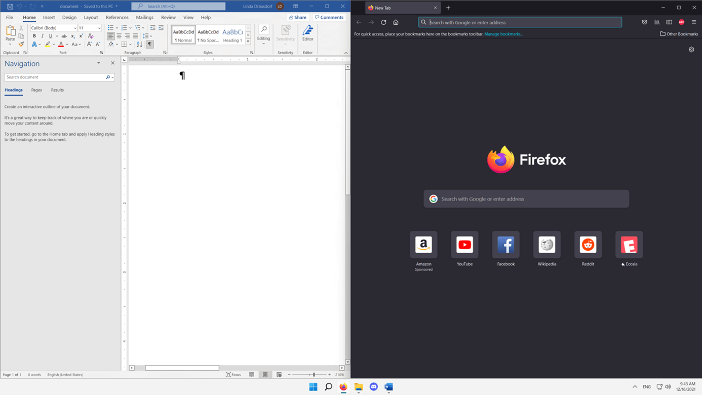 Windows 11: Word e Firefox in split screen