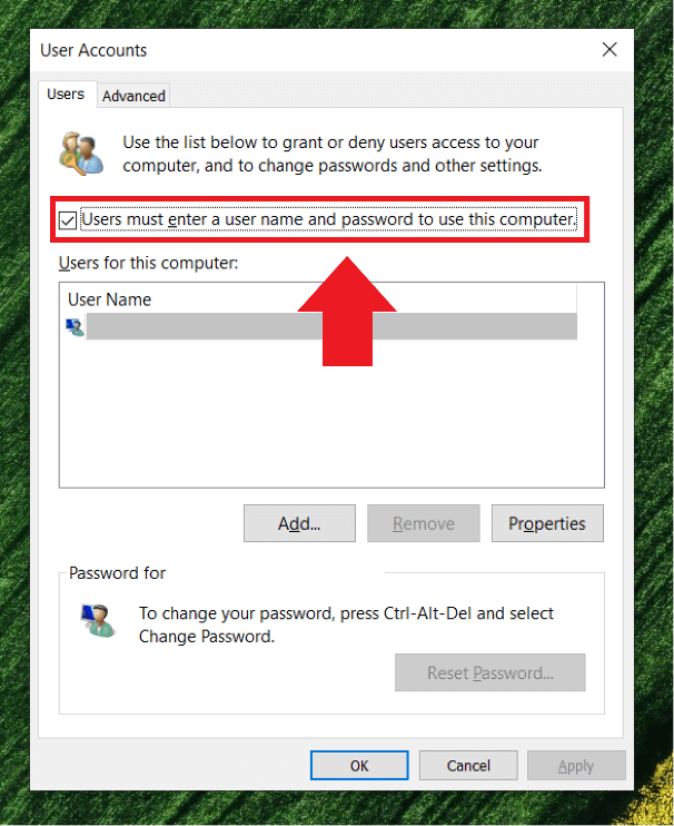 La finestra di menu “Account utente” in Windows