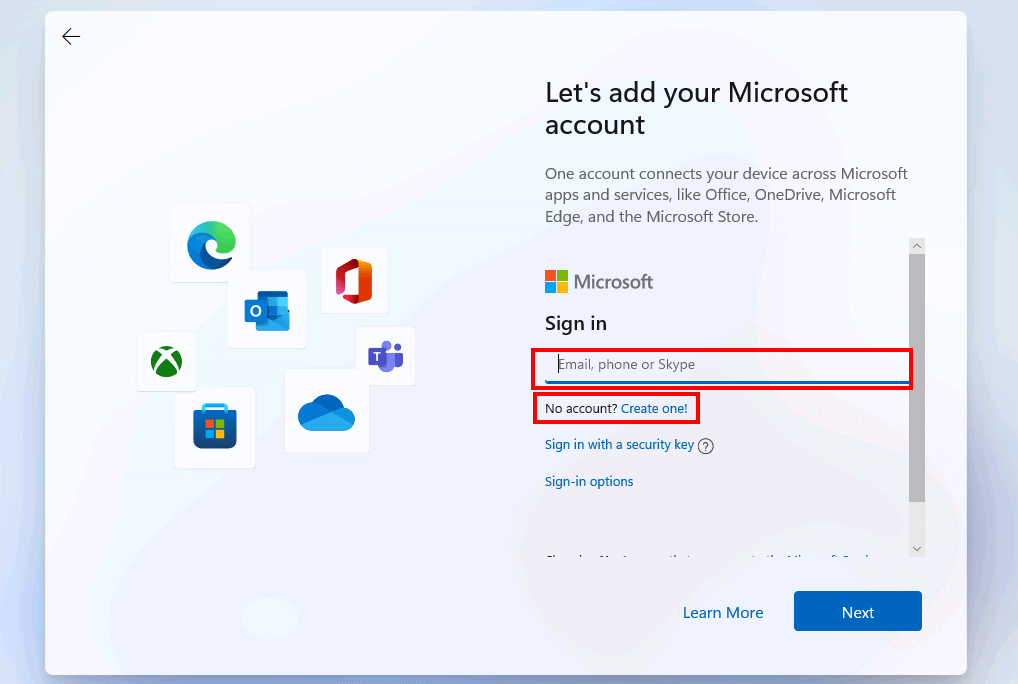 Installazione di Windows 11: aggiungere un account Microsoft