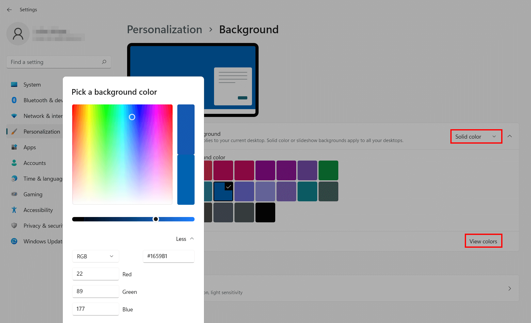 Windows 11: selezionare il colore di sfondo