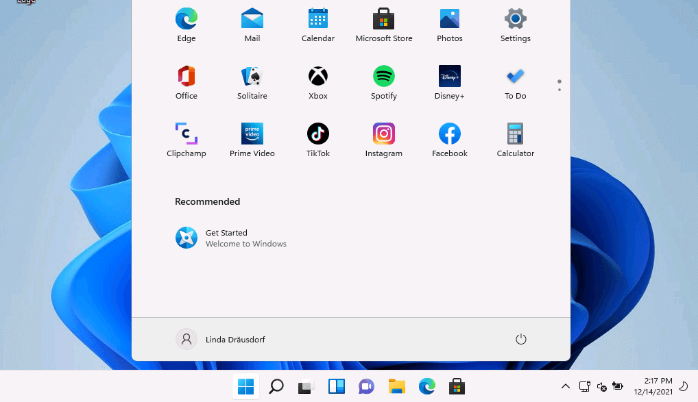 Windows 11 con menu di avvio aperto