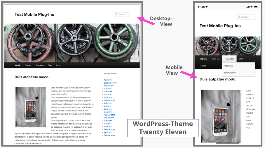 Versione desktop e Mobile del tema Twenty Eleven di WordPress
