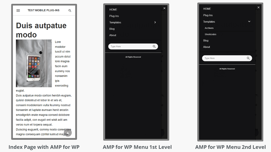 La versione mobile del sito web con installato il plugin WordPress AMP for WP