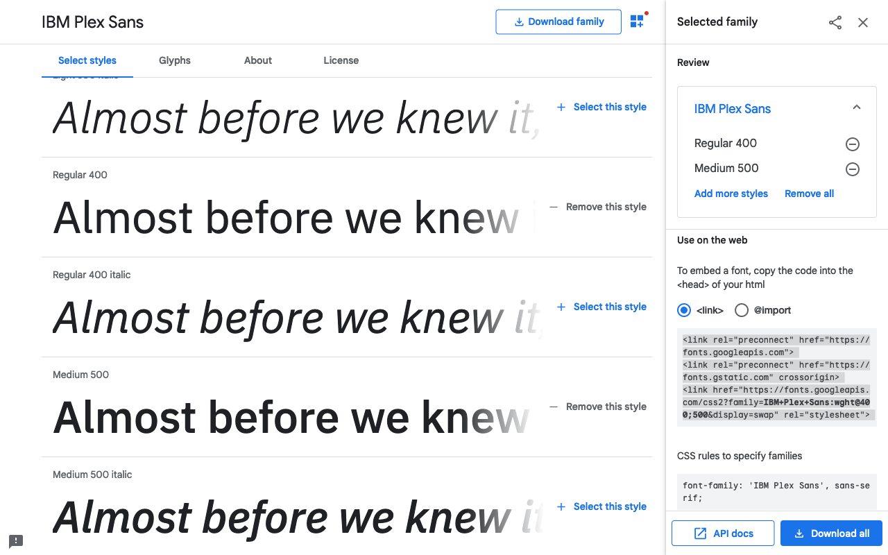 Scelta della variante del font su Google Fonts