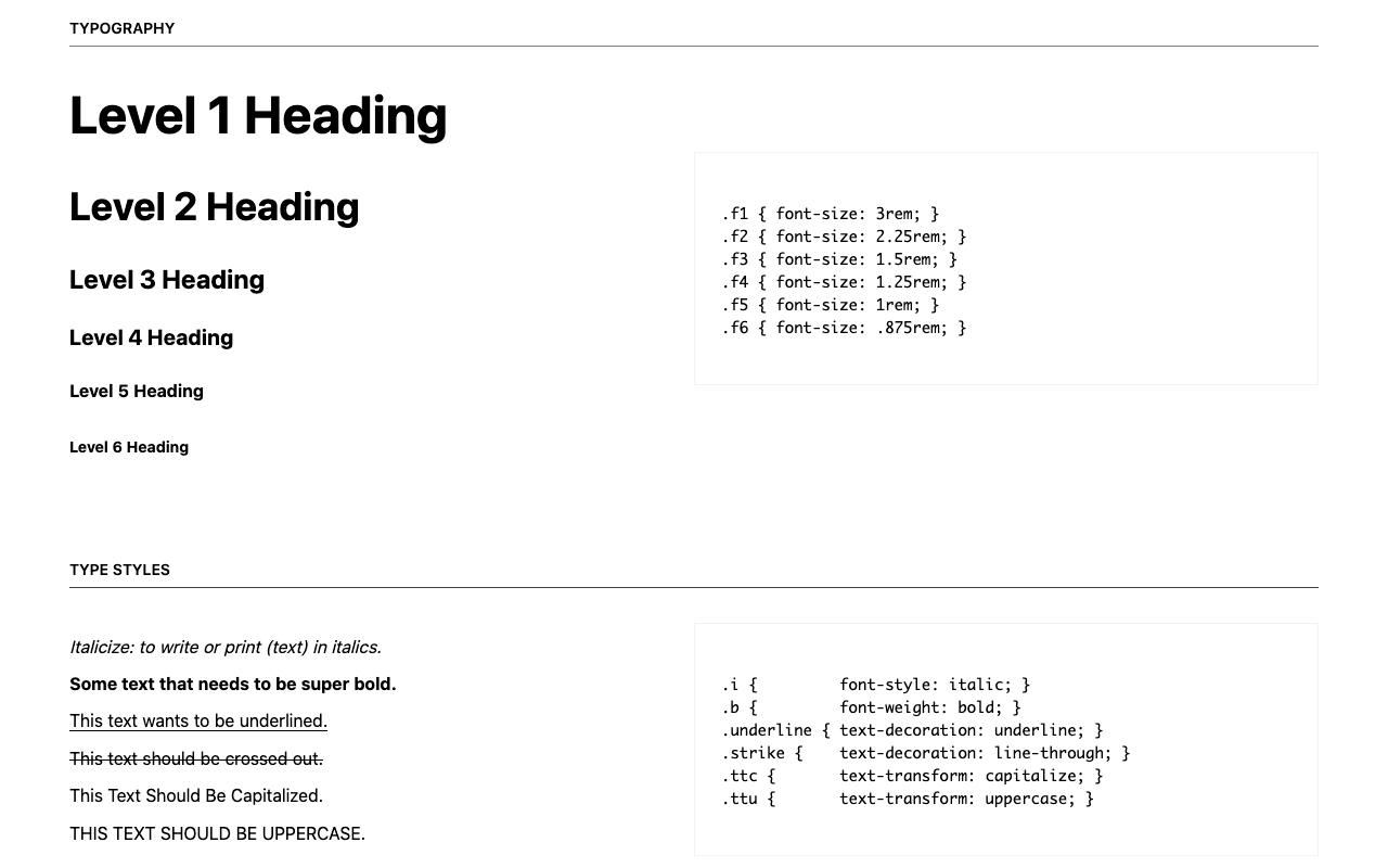 Scala tipografica del framework Tachyons