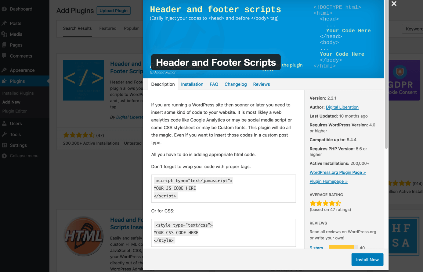 Installare il plugin “Header and Footer Script”