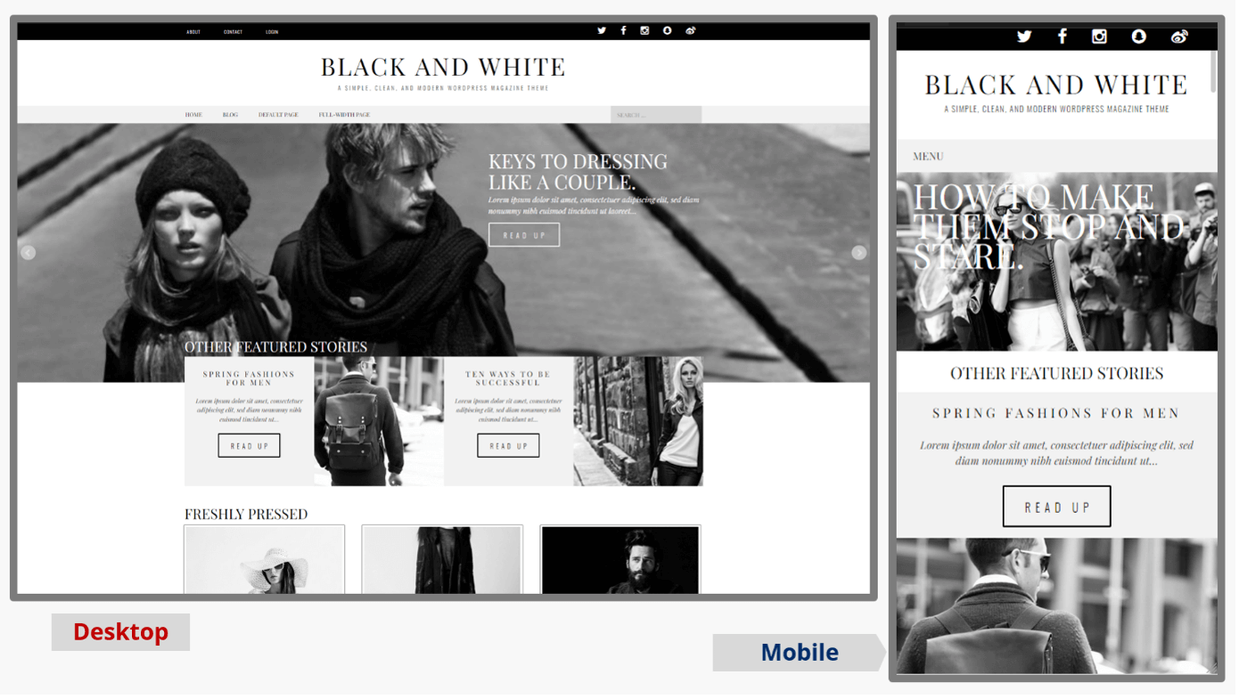 Screenshot del tema del blog WordPress Black and White