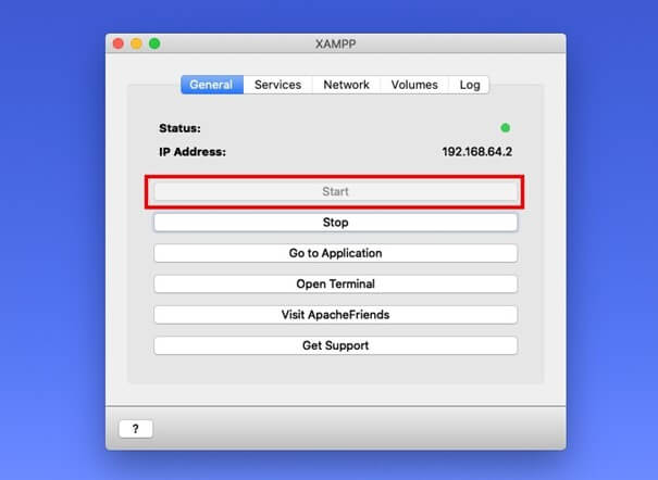 Interfaccia utente con le impostazioni generali di XAMPP