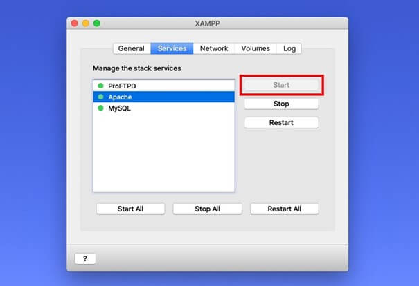 Interfaccia utente con i moduli installati di XAMPP