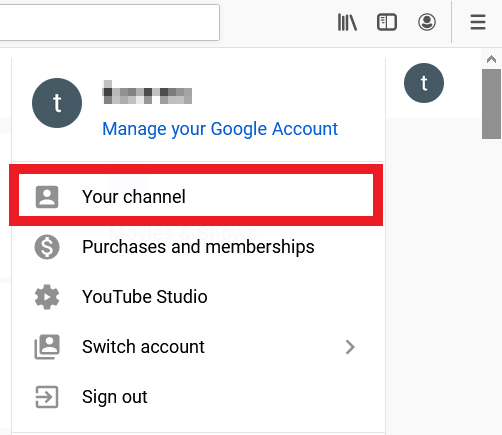 “Il tuo canale” nel menu dell’immagine del profilo di YouTube