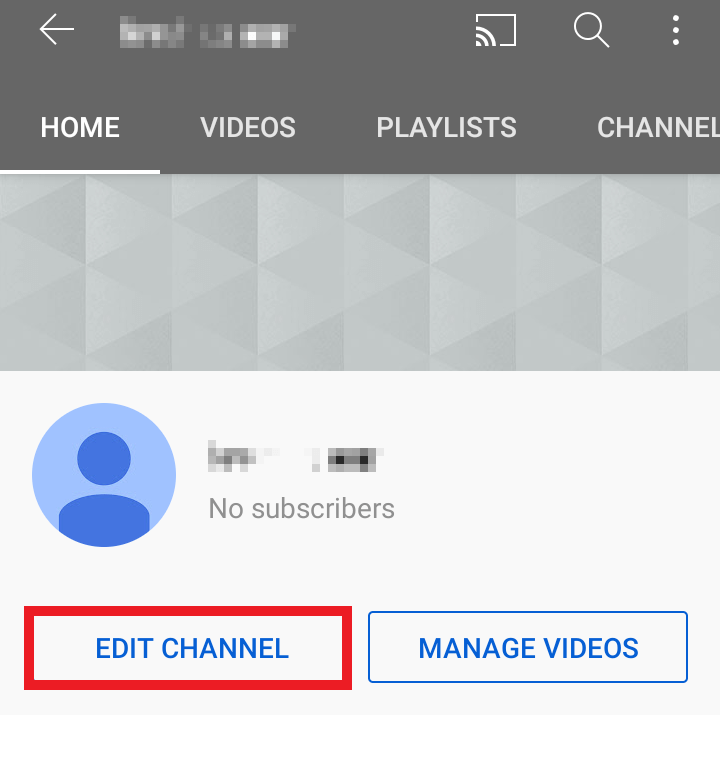 App di YouTube: pulsante “Modifica canale”