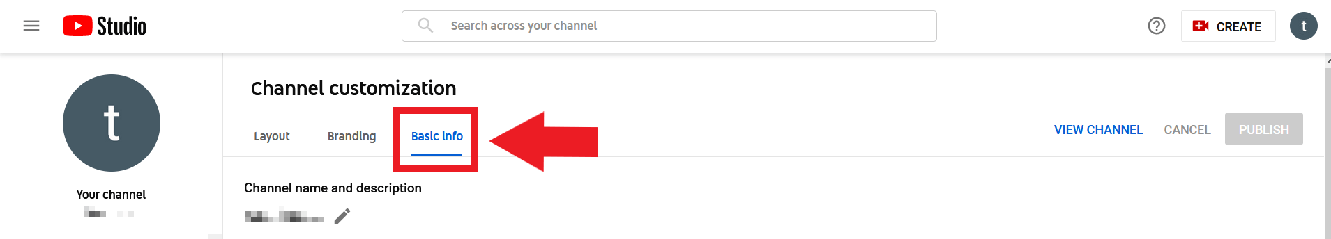 Personalizzazione del canale YouTube: scheda “Informazioni di base”