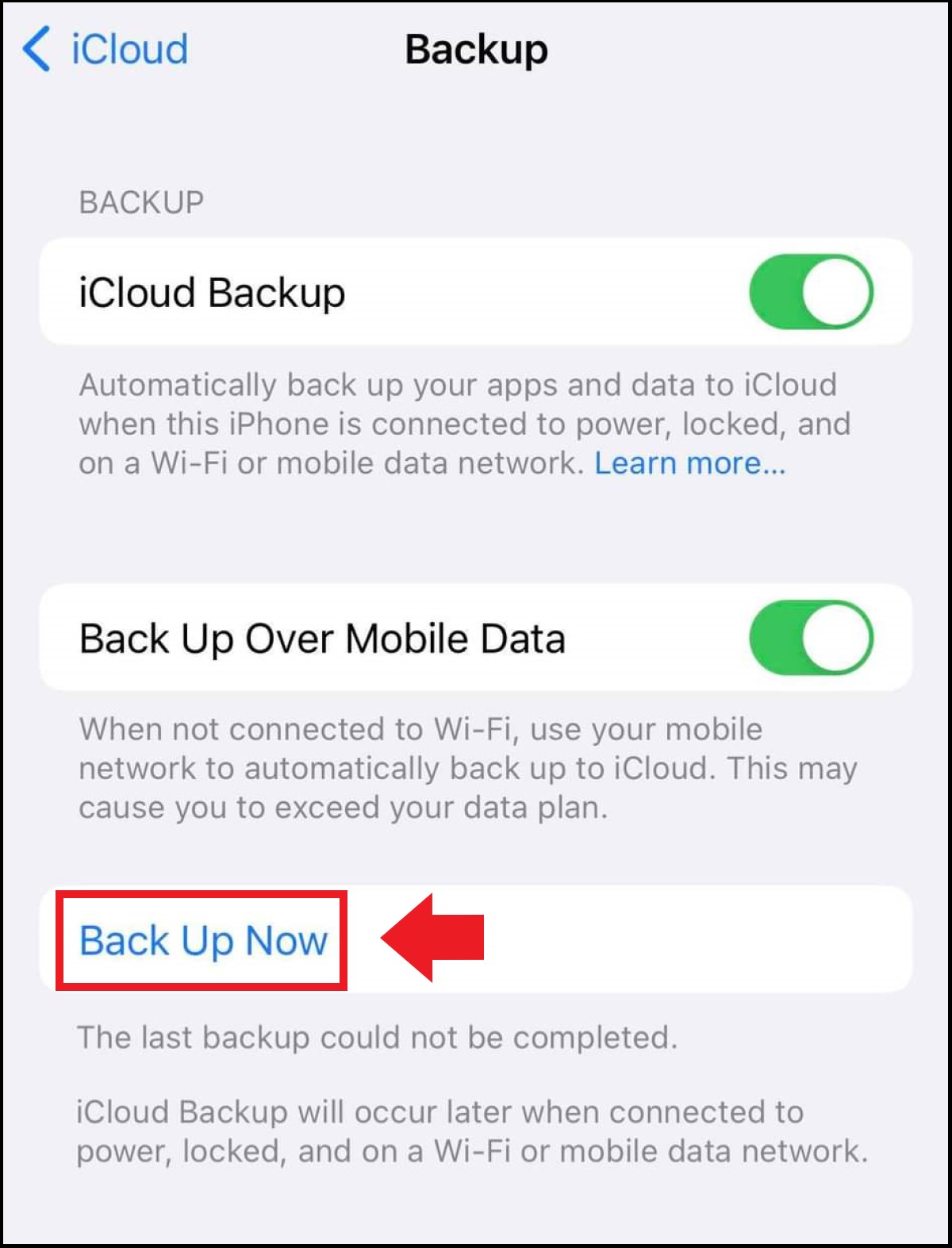 La funzione di backup dell’iPhone tramite Esegui backup adesso