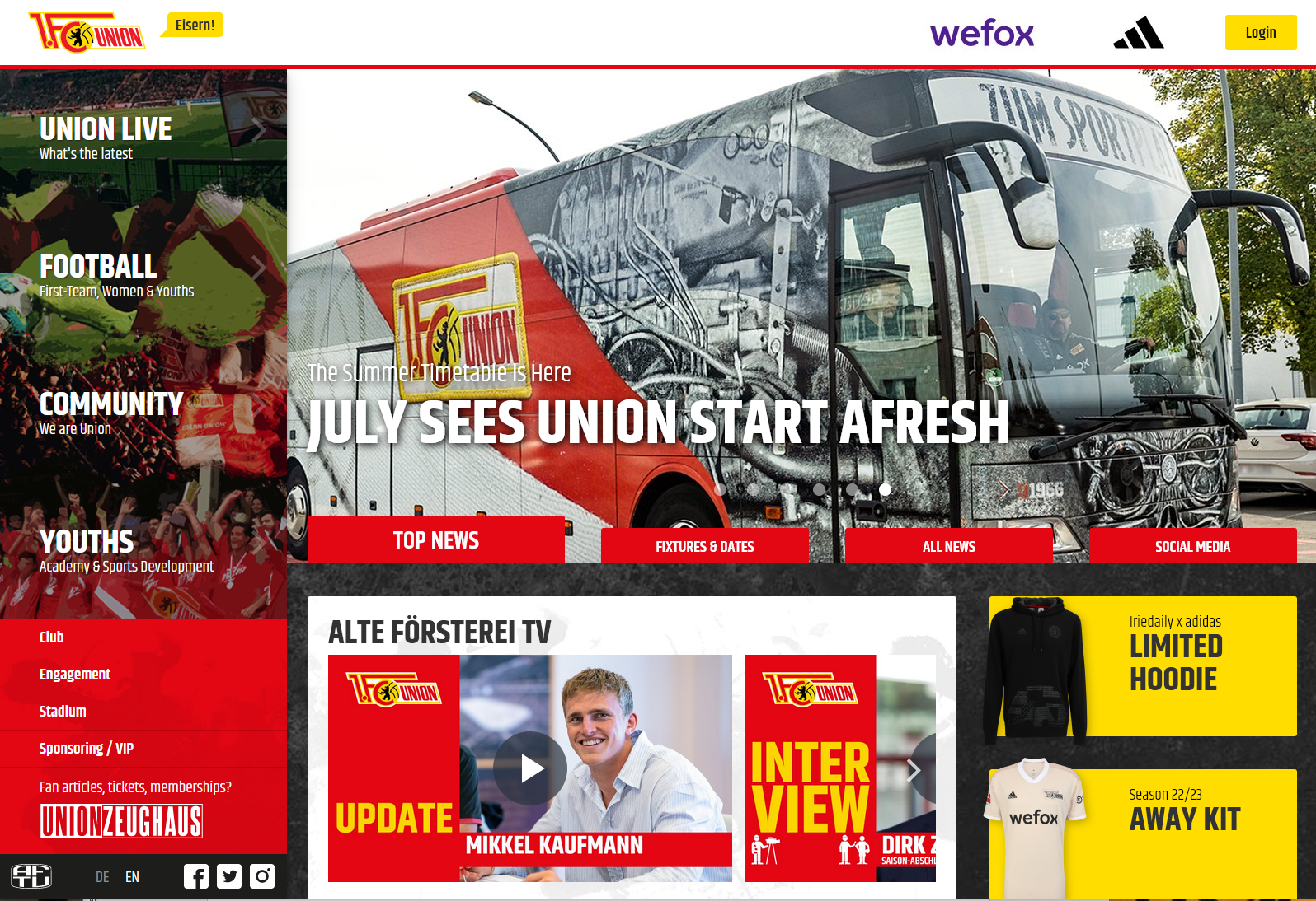 Screenshot del sito web dell’Union Berlin
