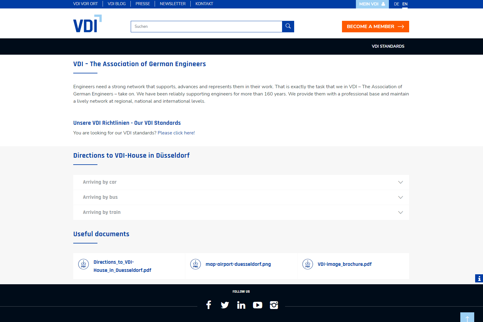 Screenshot del sito web dell’associazione tedesca degli ingegneri VDI