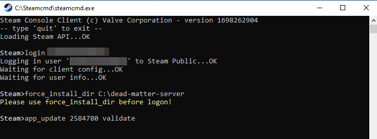 SteamCMD: installazione del server Dead Matter