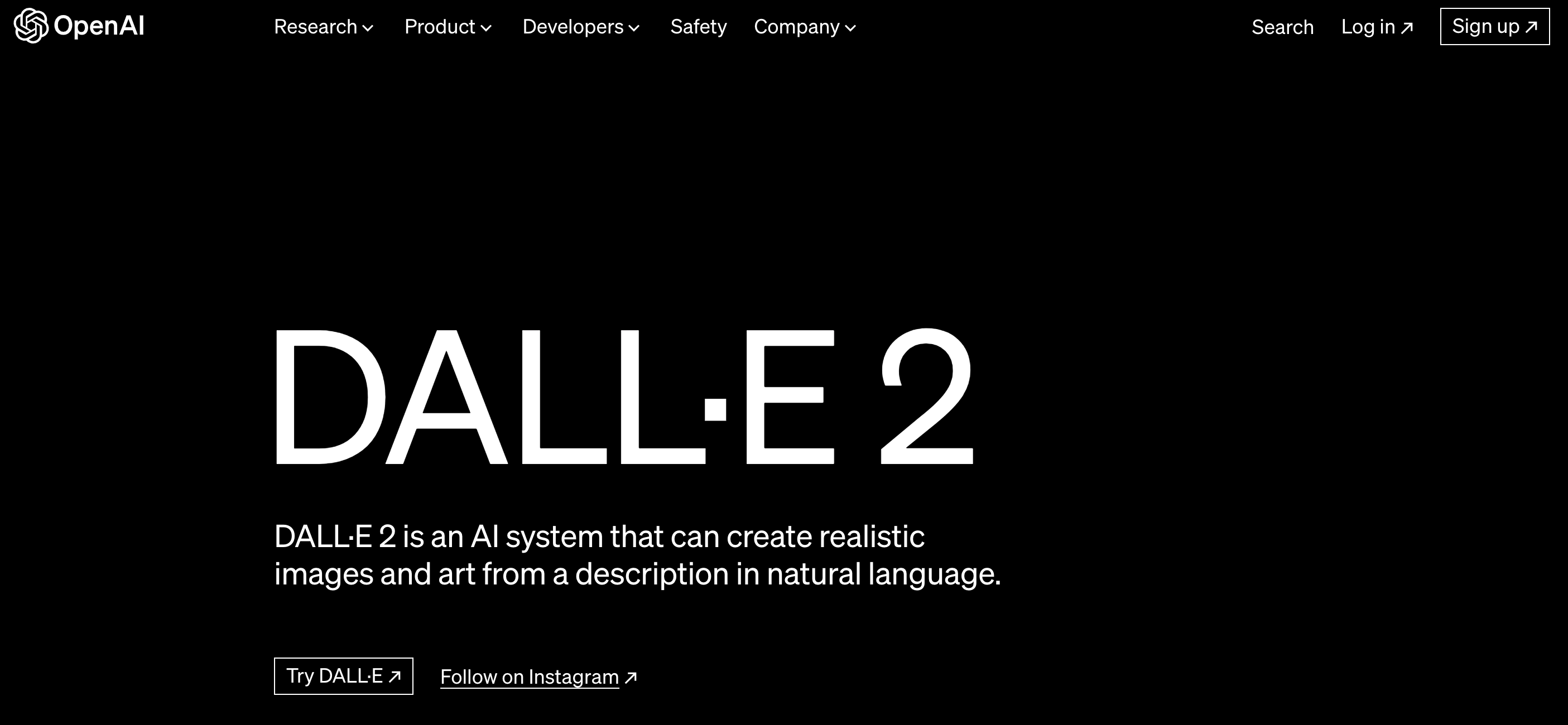 Screenshot del sito web di Dall-E 2