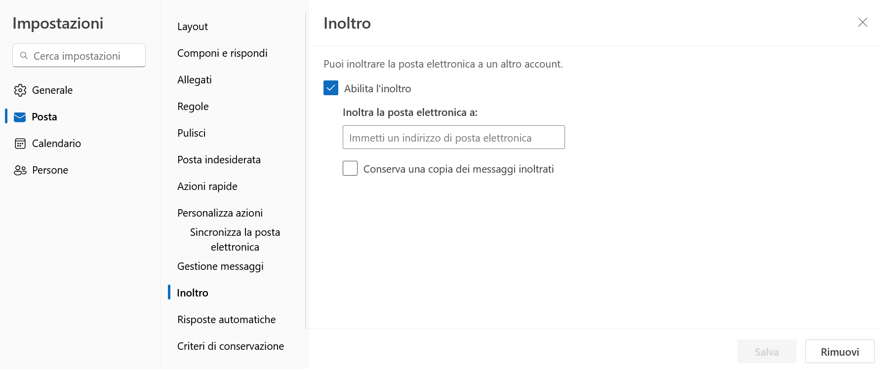 Outlook on the Web: inoltro