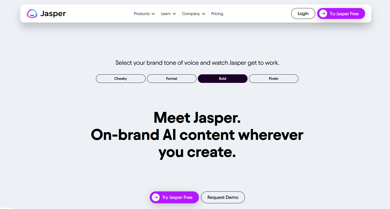Screenshot del sito web di Jasper