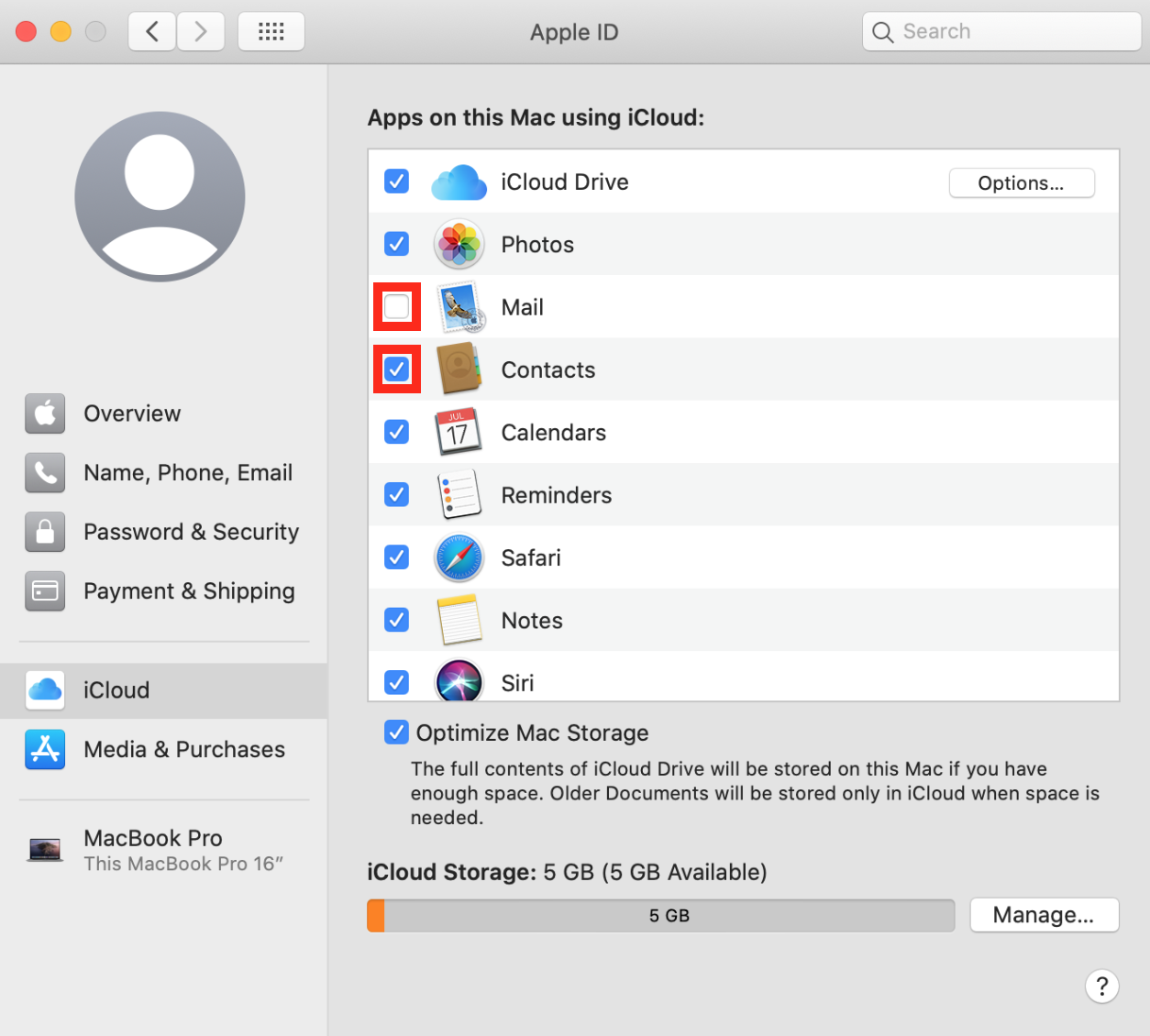 Screenshot dell’interfaccia utente di iCloud su Mac
