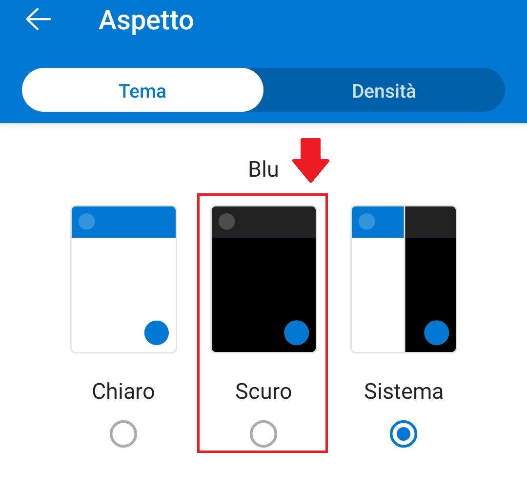 Modalità scura nell’app per dispositivi mobili di Outlook