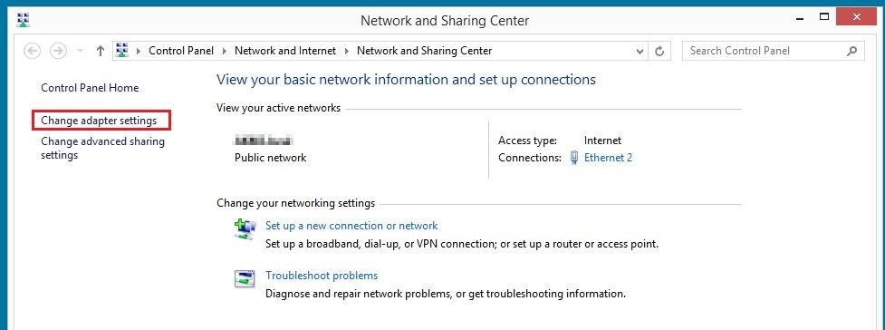 Centro connessioni di rete e condivisioni di Windows 8