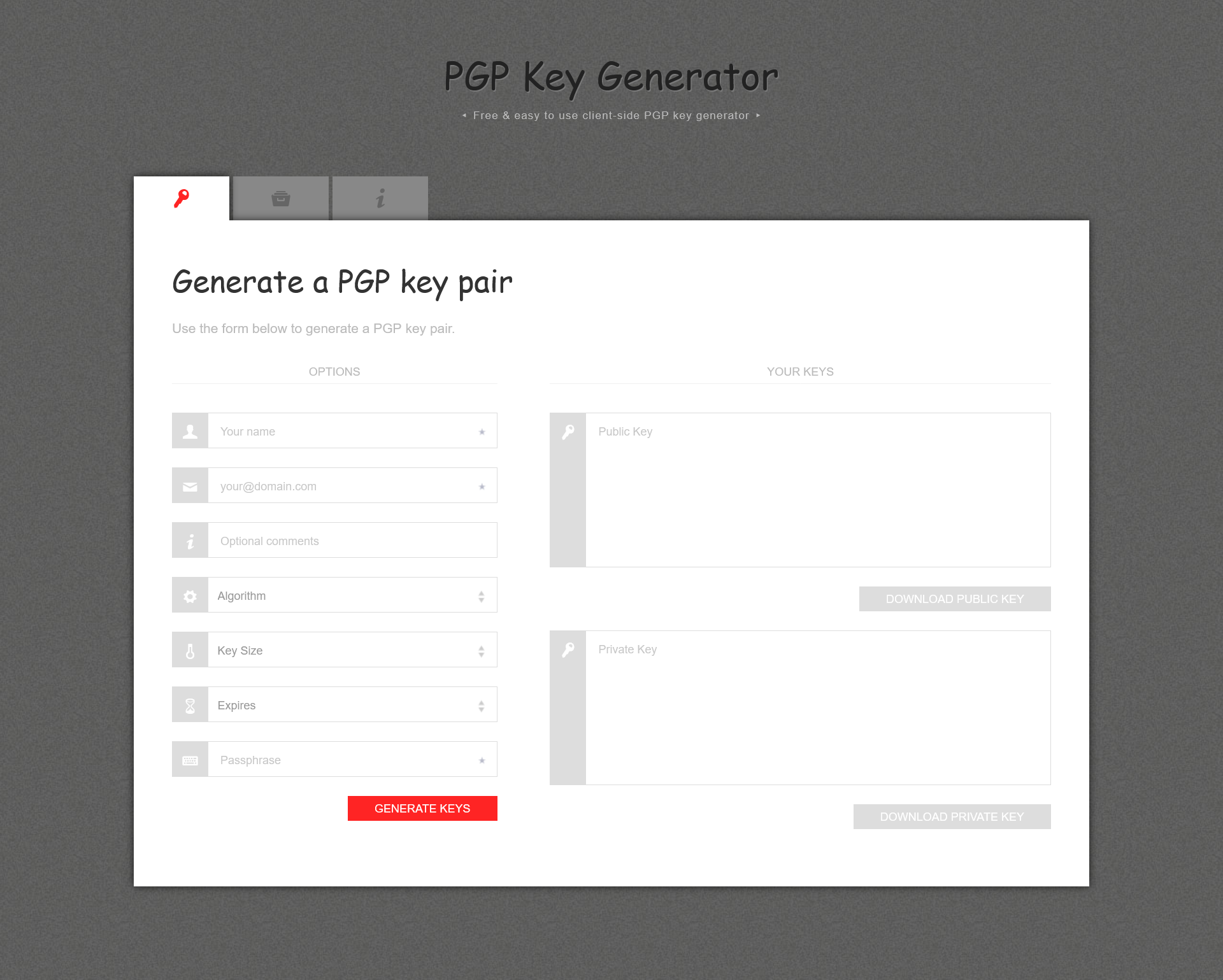 Strumento web per la generazione di chiavi PGP: PGP Key Generator
