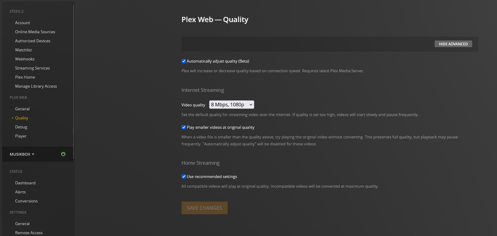 Impostazioni della web app Plex per una migliore qualità di riproduzione Impostazioni della web app Plex per una migliore qualità di riproduzione