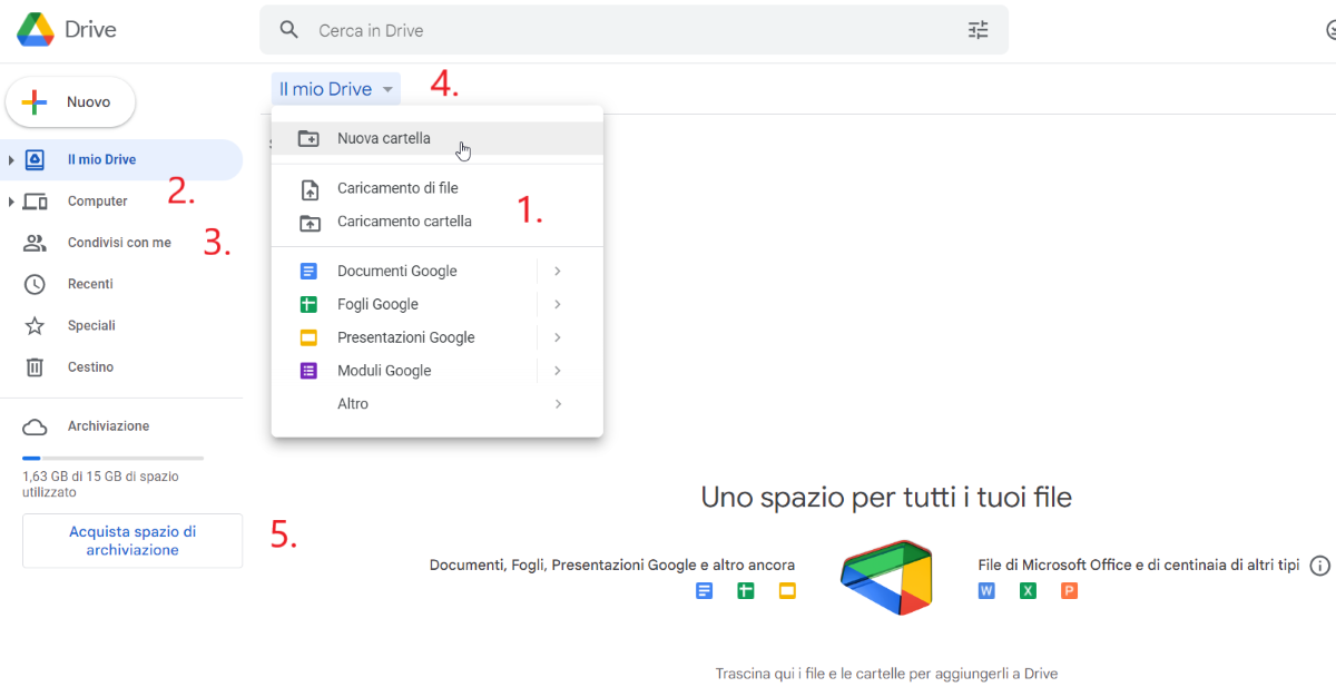 Screenshot dell’interfaccia utente di Google Drive