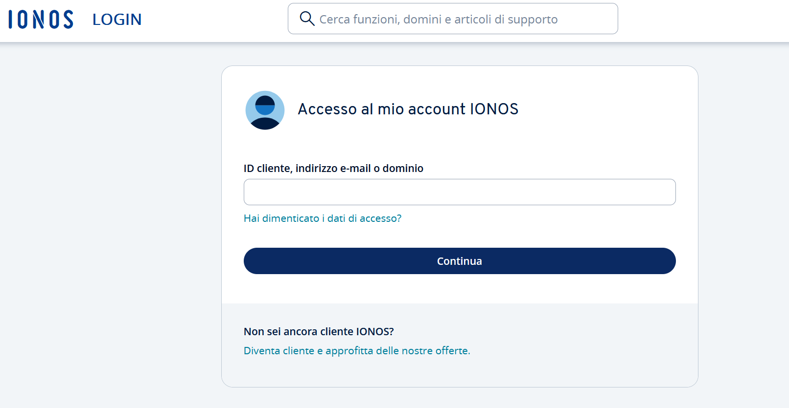 Screenshot della pagina di accesso di IONOS