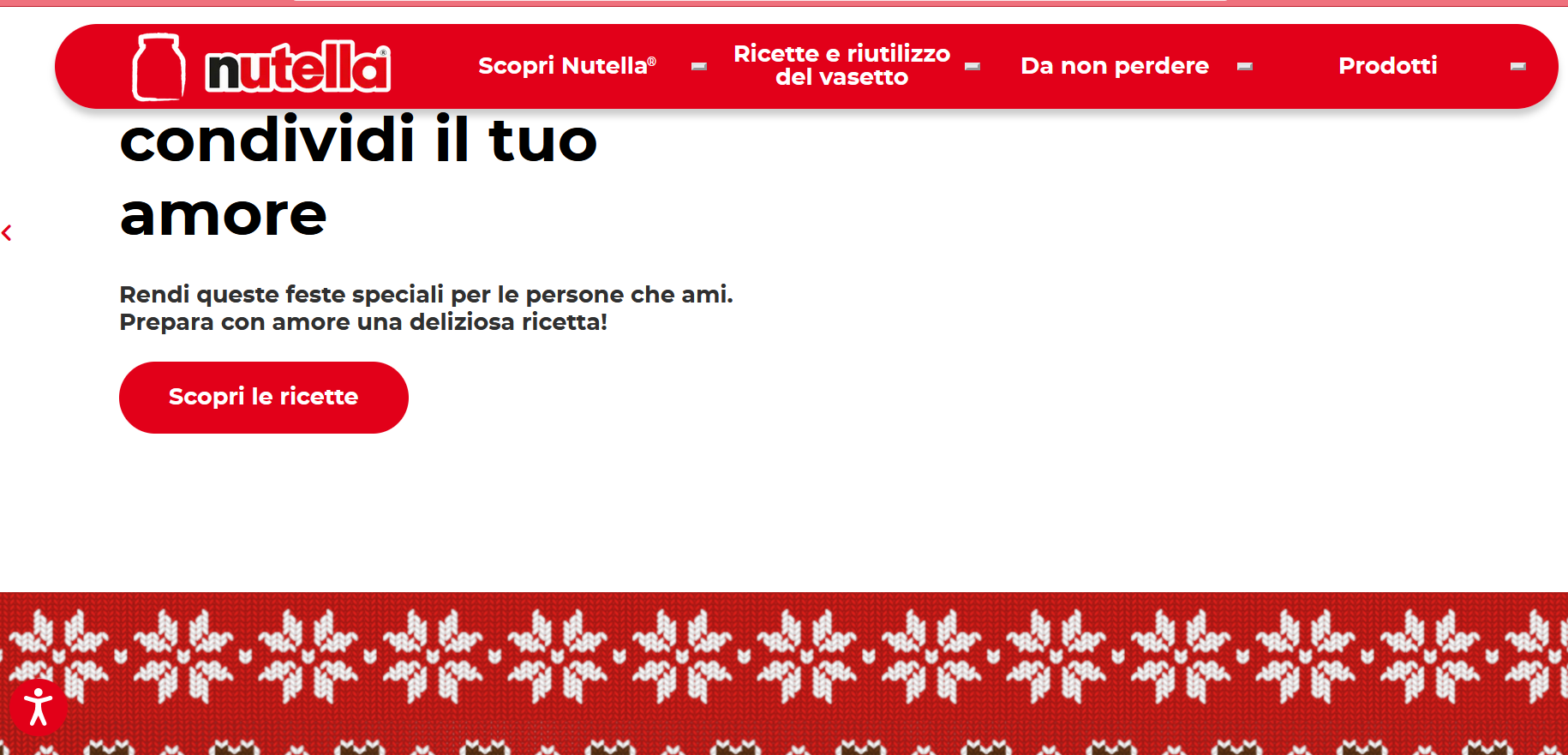Screenshot del sito della Nutella per Natale