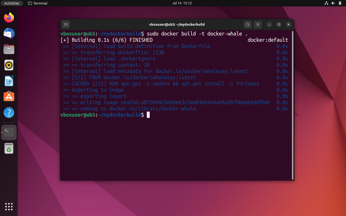 Il terminale di Ubuntu: messaggio di stato durante la creazione di un’immagine