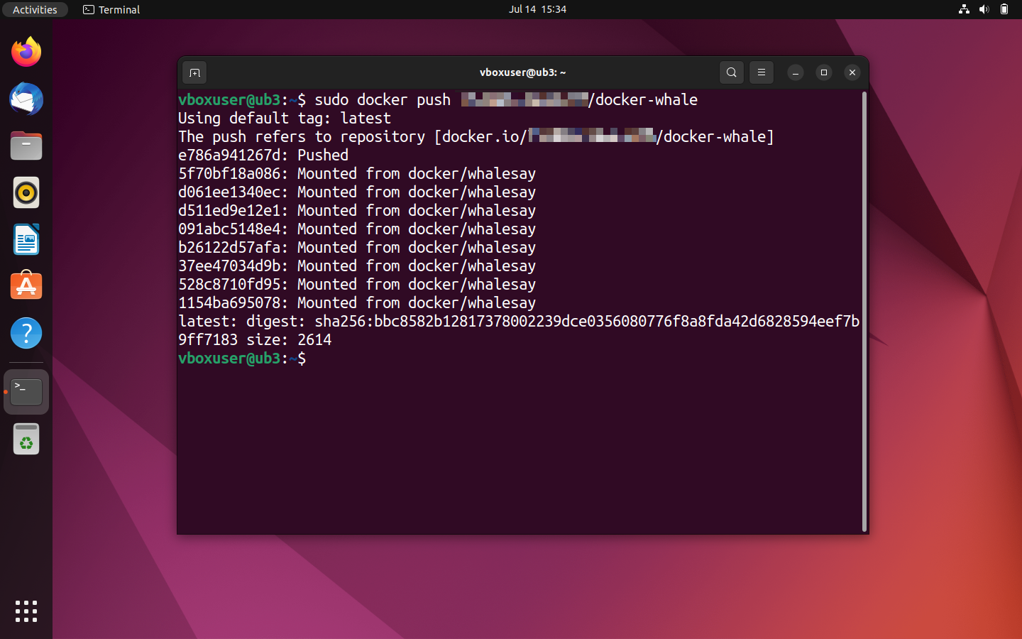 Comunicazione di stato sul terminale di Ubuntu dopo l’upload dell’immagine