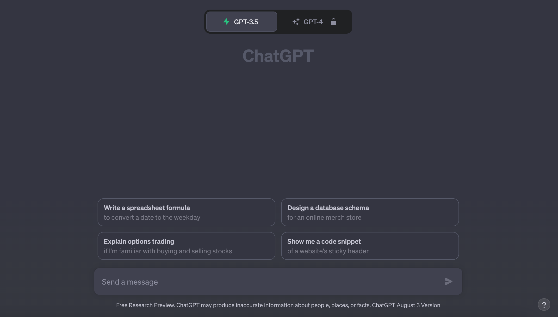 Screenshot dell’interfaccia utente di ChatGPT