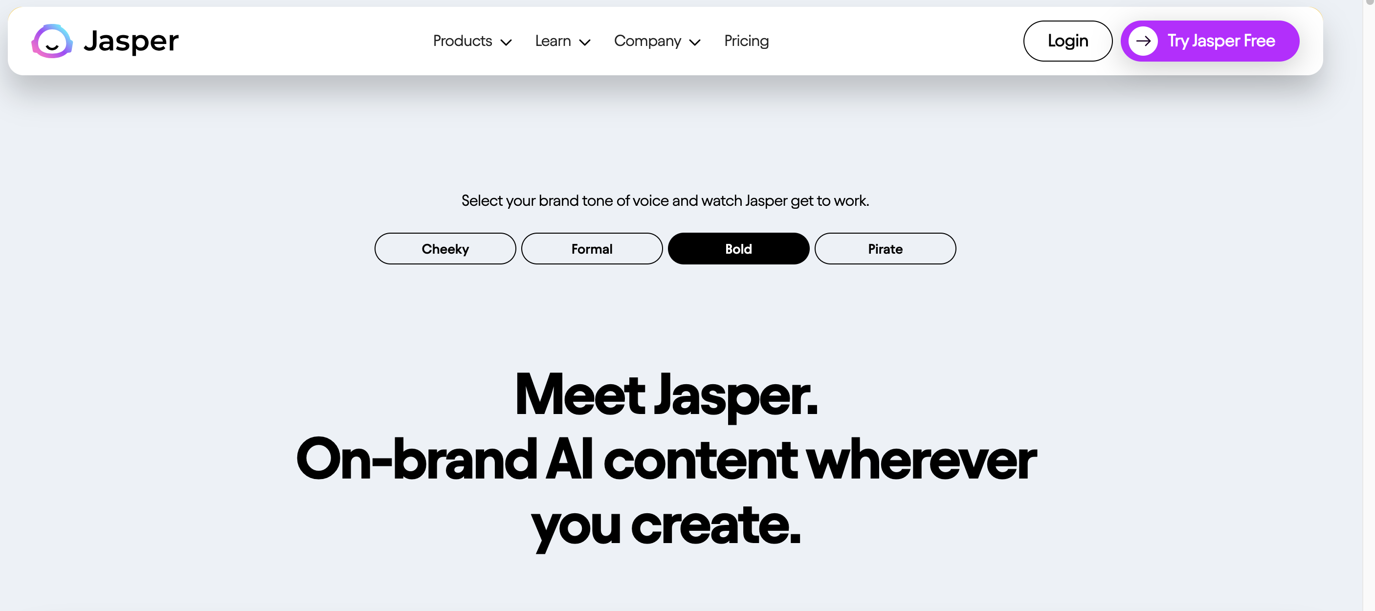 Screenshot del sito web di Jasper AI