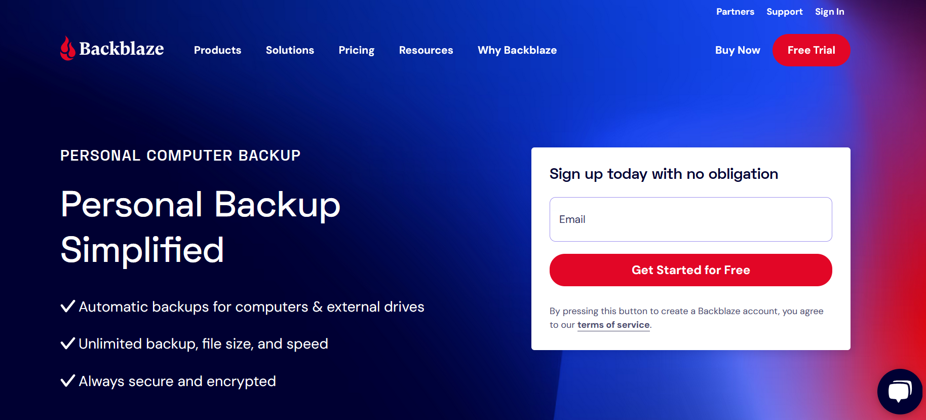 Screenshot del sito di Backblaze Immagine: Screenshot del sito di Backblaze