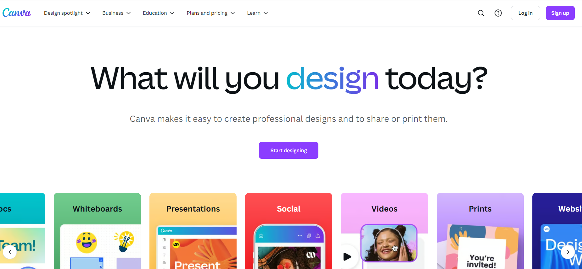 Screenshot del sito web di Canva Immagine: Screenshot del sito web di Canva