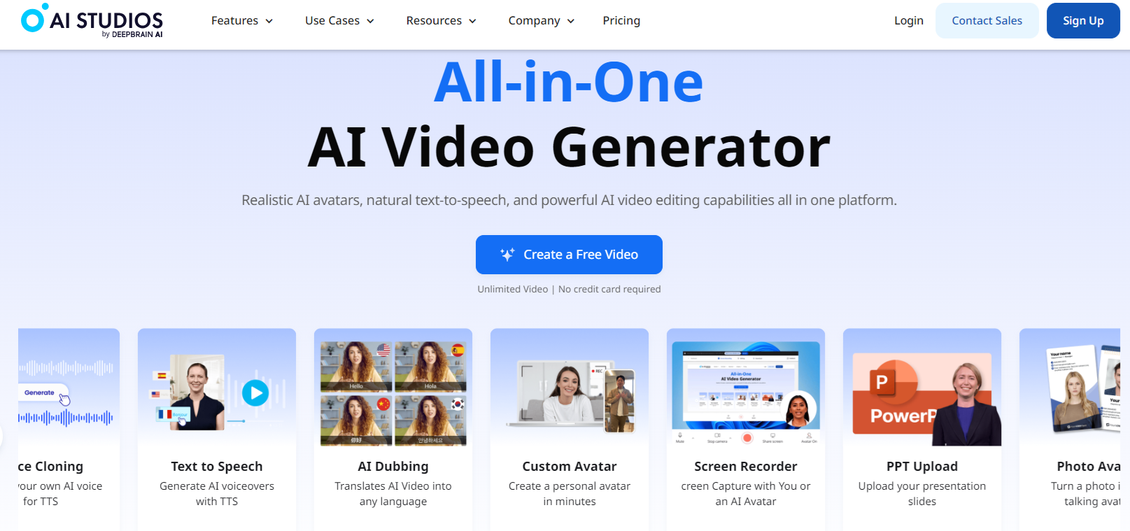 Screenshot del sito web di Deepbrain AI Immagine: Screenshot del sito web di Deepbrain AI